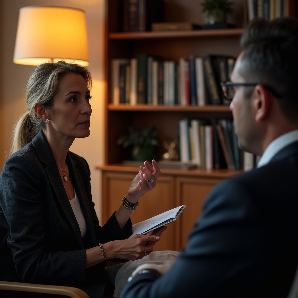 Sessione di coaching comunicativo individuale tra consulente e professionista in ufficio